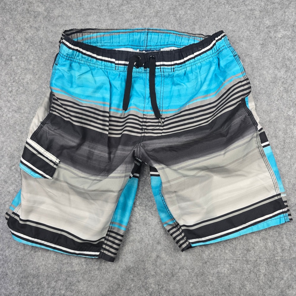 Kanu Surf Swim Trunks Mens S‎ Blue Striped Cargo Pocket Board Shorts